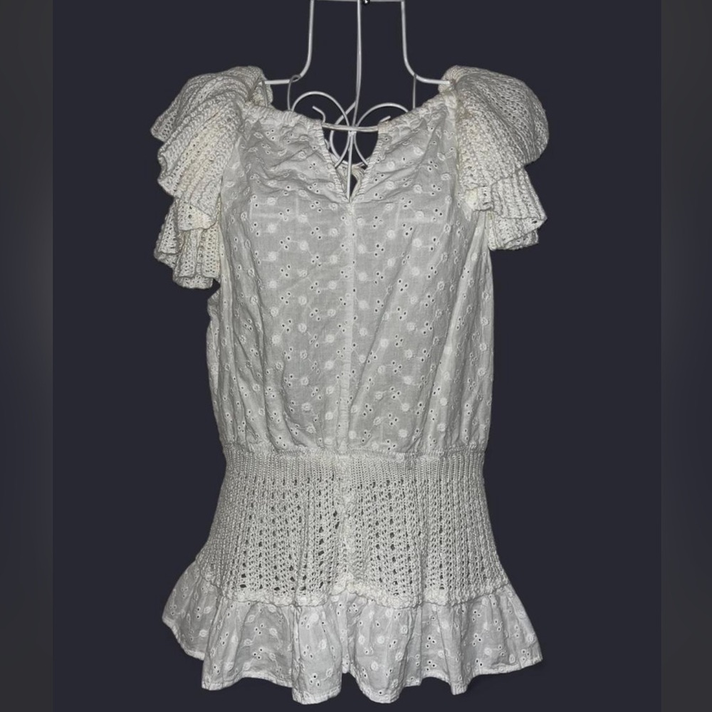 Caution To The Wind White Eyelet Ruffle Blouse